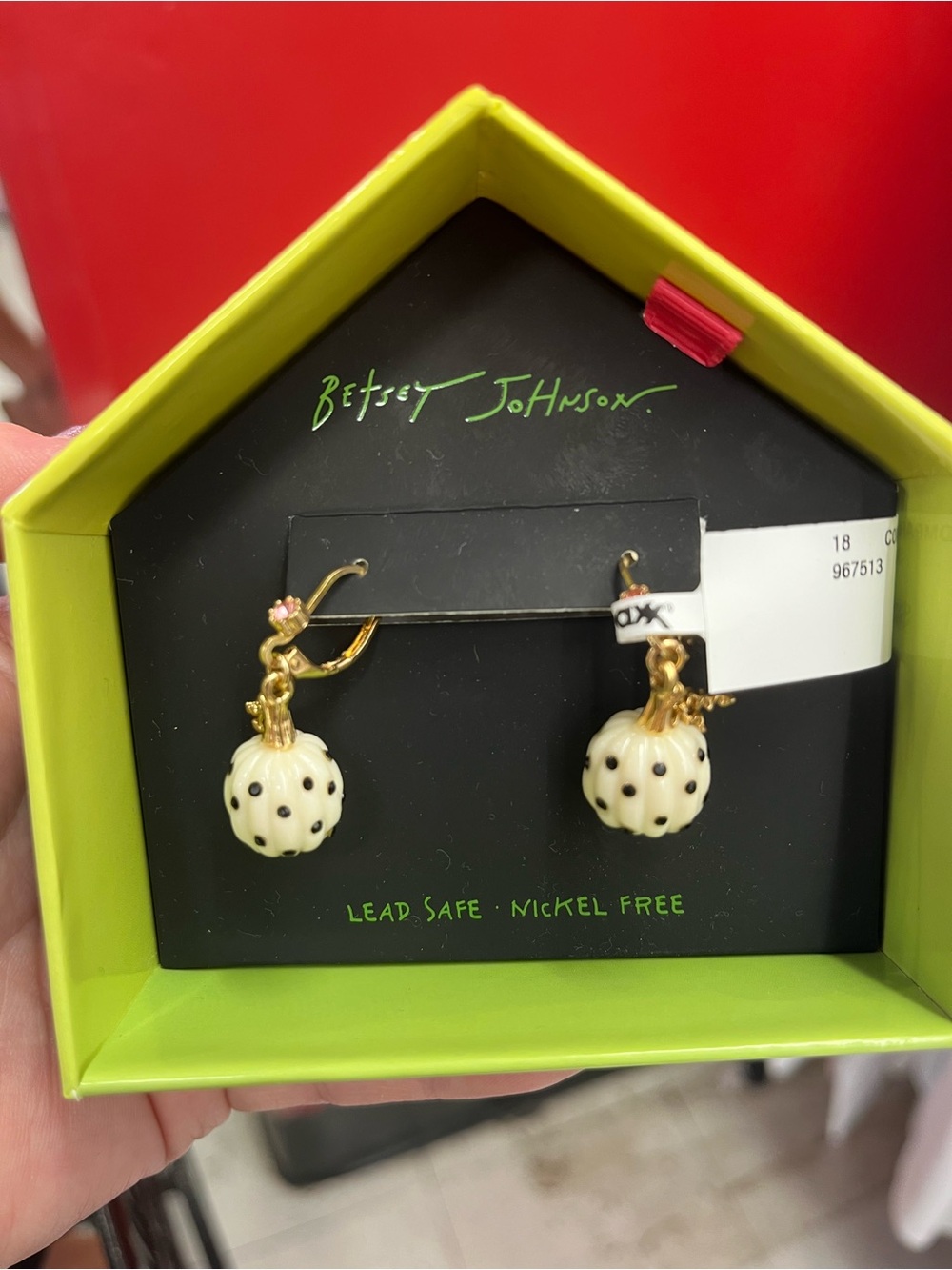 Betsey Johnson Halloween/Fall Pumpkin Cream and Black Polka Dot Drop Earrings
